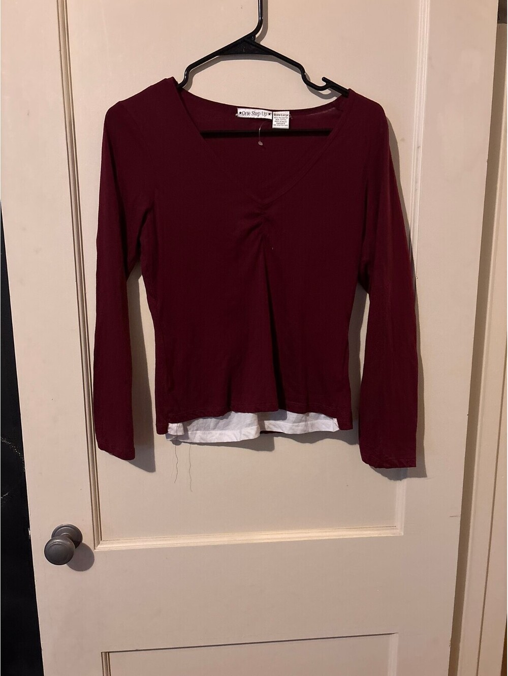 One Step Up Burgundy Long Sleeve Layered Look Top Extra Large